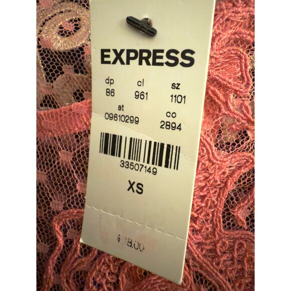 NWT Express Lace Long Sleeve Crew Swiss Dot Cami Pink Sexy Top XS - Picture 5 of 12